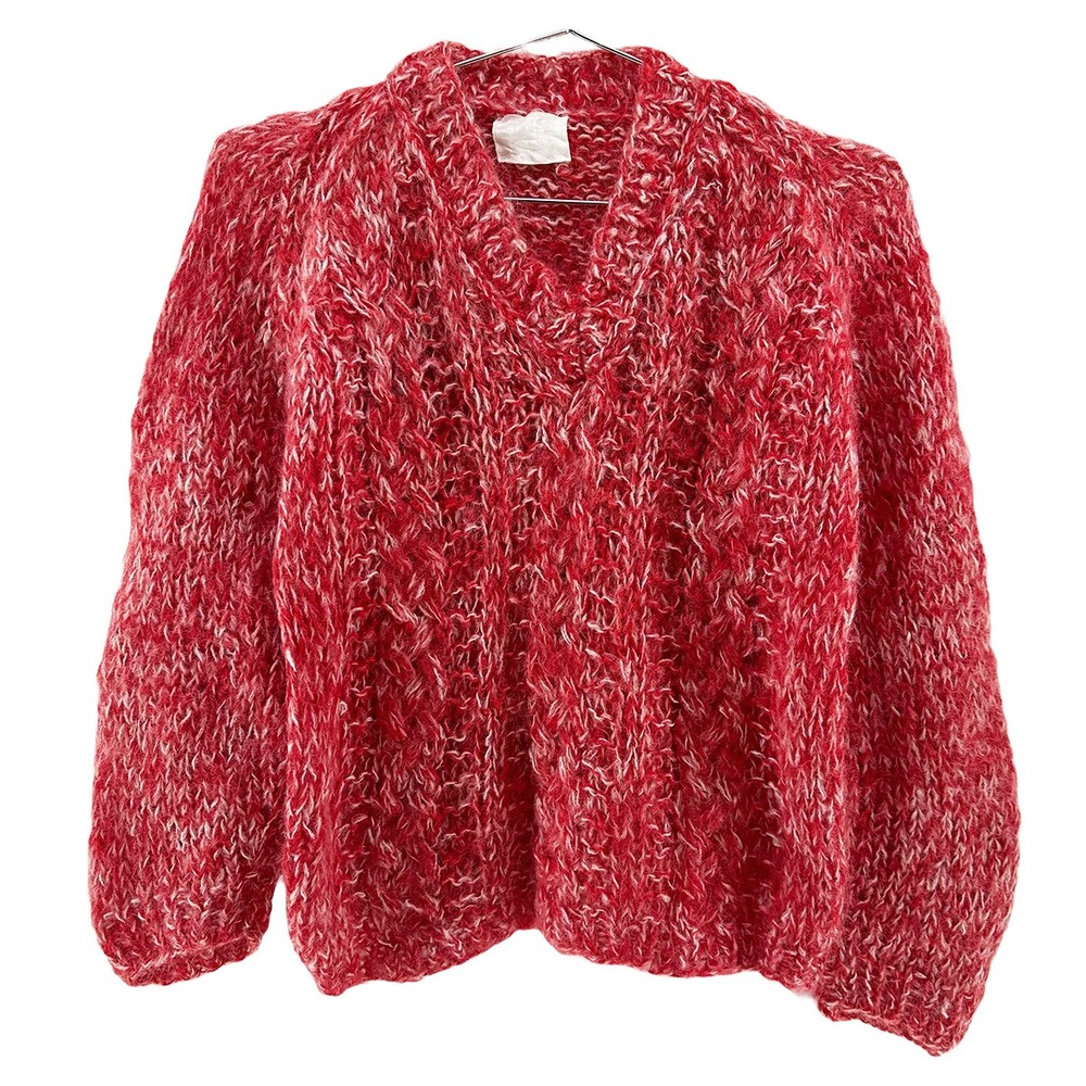 CAROL BRENT Vintage Wool & Mohair Blend‎ V-neck Loose Knit Sweater • XS • red
